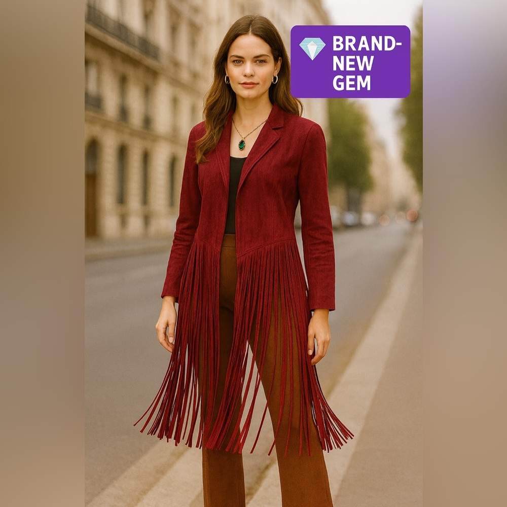 Fringe Burgundy Long Jacket